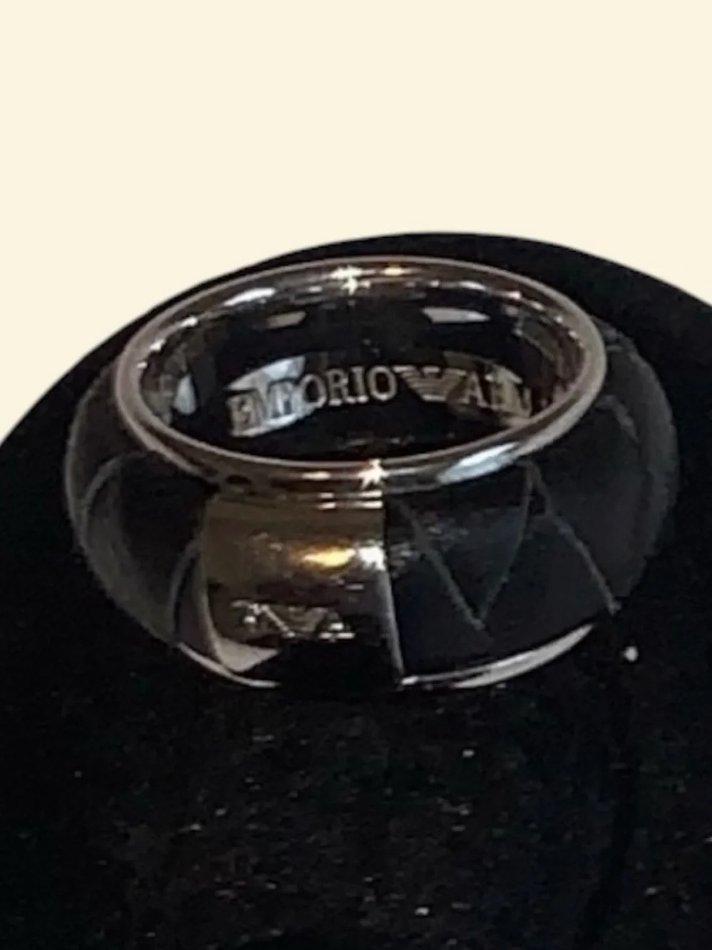 Emporio Armani Black Braided Leather Men's Ring with Silver Accents